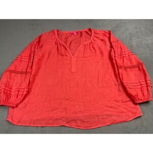 Lilly Pulitzer Shirt Womans XL Pink Emray Linen V Neck‎ Top Boho Coastal Summer